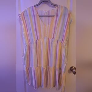 Colorful Striped V-Neck Dress With POCKETS Size S